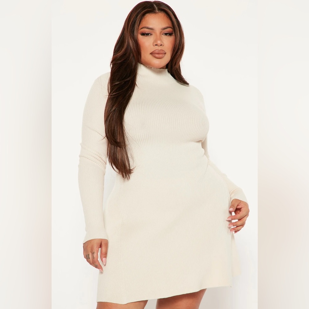 Elegant Cream Turtleneck Dress